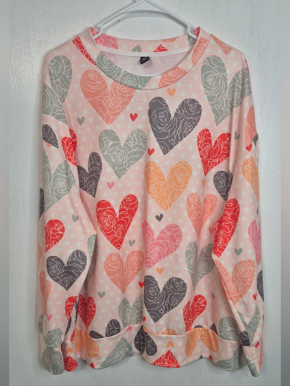 SHEIN CURVE 2X Pink Multi Heart Print Long Sleeve Top